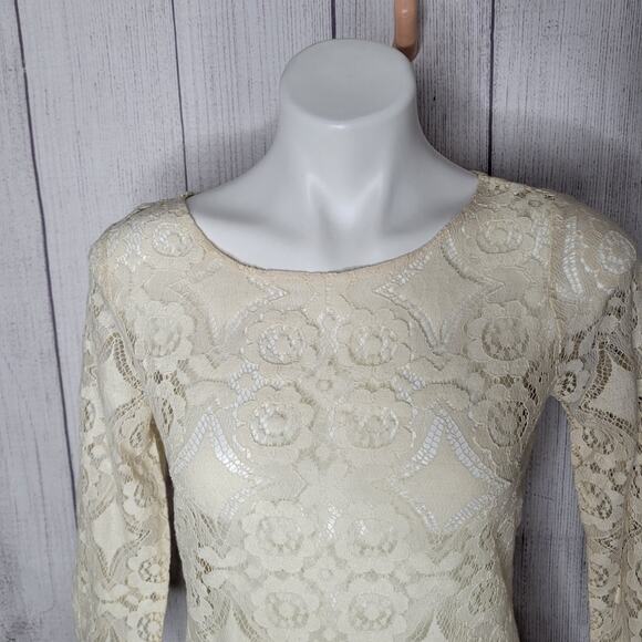 Free People Walking To The Sun Cream Lace Tunic Dress No Underlay Size 2 - Picture 2 of 8